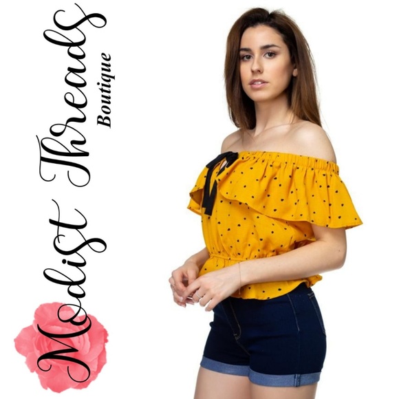 Over Polka Dot Off The Shoulder Woven Cropped Top - Picture 2 of 4